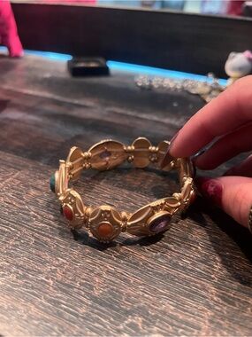 Gold-Tone Multi-Stone Stretch Bracelet - Colorful Cabochons